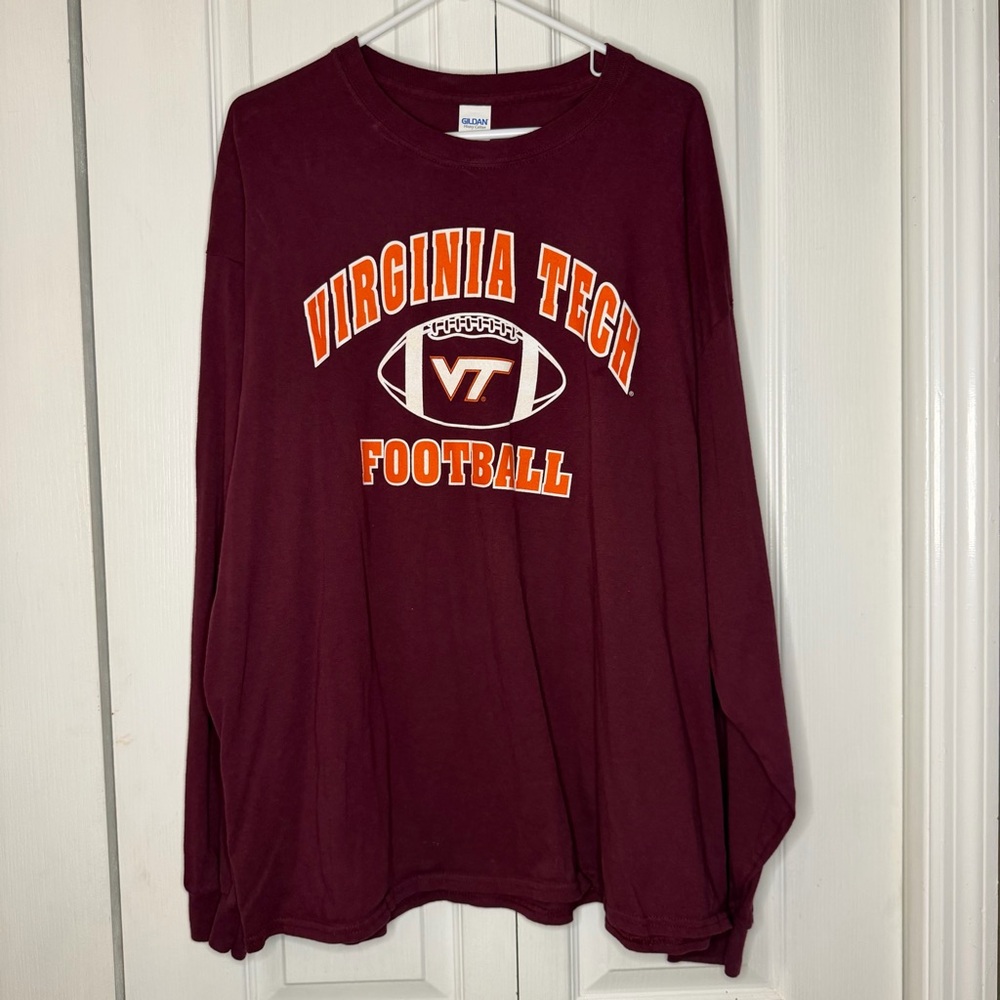 Gildan Maroon Virginia Tech Football Tee long sleeve VT Logo 2XL